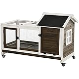 PawHut Zwergkaninchenstall aus Holz, 108 x 58 x 73,5 cm Kleintierstall mit Freilaufgehege,...