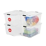 Iris Ohyama Aufbewahrungsboxen mit Deckel, 45L, 4er-Set, Transparent, Sicherer...