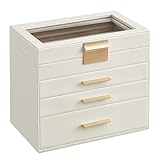 SONGMICS Schmuckkästchen, Schmuckkasten mit 4 Ebenen, Schmuckbox mit...