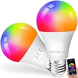 Alexa Glühbirne E27 9W, ANTELA Smart WLAN LED RGB Dimmbare Birne Lampe, App Steuern...
