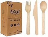 FOOGO Green 150-teiliges Einweg-Holzbesteck-Set, 50x Gabeln, 50x Löffel, 50x...