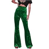 Damen-Samthose ausgestellte einfarbige Hose mit hoher Taille breites Bein Jogger Vintage...