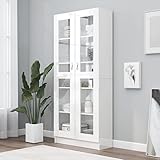 ADWOA Vitrinenschrank Hochglanz-Weiß 82,5x30,5x185,5 cm Holzwerkstoff Vitrine Wohnzimmer