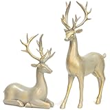 2 Stück Rentier Tier Figur Skulpturen Statuen Dekofigur groß, 20/30cm Figur...