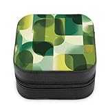 Jubonexis Kleine Schmuckschatulle, Grün und Chartreuse-Formen, tragbar, PU-Leder,...