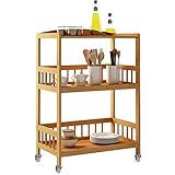 sogesfurniture Bambus Rollwagen Küchenwagen Servierwagen mit 3 Ablage und Rollen, mobiler...