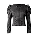 MODSGUE Damen Lederjacke mit Lässigem Reißverschluss Aufgerollte Langärmelige Kurzjacke...