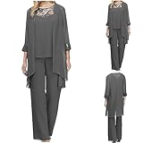 Hosenanzug Damen Chiffon Lose Mode Freizeitanzug Einfarbig Spitze Lounge Set...