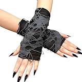 Scinzene Halloween Handschuhe - Fingerlose Spinnennetz Spitzenhandschuhe für...