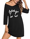 Bresdk Nachthemd Damen Langarm Schlafshirt Kurz Sleepshirt Baumwolle...