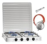 HOMELUX Camping Gaskocher 4-flammig mit 1,5M Anschlussschlauch und Druckminderer 50 mbar-...