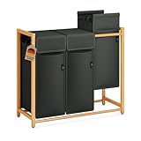 AdelDream Wäschekorb Kleidersortierer 3 Fächer Wäschewagen mit abnehmbaren Taschen...