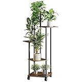 Venhvorer 5 Tier Hölzern Blumenregal Pflanzenregal mit optionalen Rollen, Mehrstöckig...
