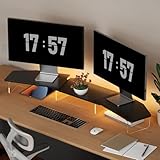 LED Dual Monitor Stand Riser für 2 Monitore, Büro Desktop Holzständer Einstellbare...