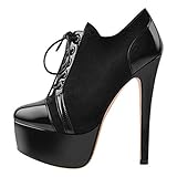 Only maker Damen Plateau Pumps Stiletto High Heels Schnürpumps Lack Velours Schwarz 41 EU