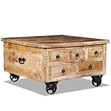vidaXL Raues Mangoholz Couchtisch mit 5 Schubladen 1 Staufach Vintage Beistelltisch...