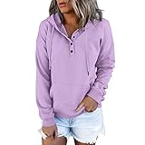 Damen Kapuzenpullover Oversized Sweatshirt Mit Knopfleiste Langarmshirt Freizeit...