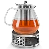 Teekanne Glas Teebereiter 1500ml mit abnehmbare Edelstahl-Sieb Glaskanne Aufheizen auf dem...