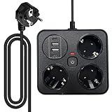 Steckdosenleiste mit USB, 3 Fach Mehrfachsteckdose mit 2 USB, Steckdosenadapter mit...