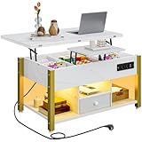 YITAHOME Couchtisch mit Höhenverstellbarer, 4-in-1-Multifunktions-Couchtisch mit Stauraum...
