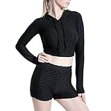 Générique Yoga Outfit 2-teiliges Set Trainingsanzug nahtlos Kurzarm Top Kurze Beinlinge...