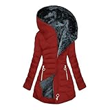 Damen Winterjacke Warm Gefüttert Steppjacke Lang Elegant Parka Jacke mit Kapuze...