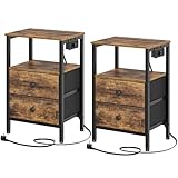 YATINEY Nachttische 2er-Set, Nachttische mit Ladefunktion, Beistelltische, industrielle...