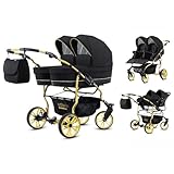 Doppel-Kinderwagen 3-in-1: 2 Babytragetaschen + 2 Kinderwagen + 2 Autositze, komplett ab...