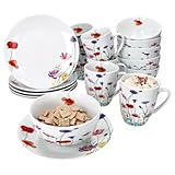 MamboCat Marie 18tlg Frühstücksset I Porzellan-Geschirr mit Blumenwiese-Dekor...