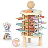 Montessori Spiel Brettspiel aus Holz, Holzturm Spiel mit Bunten Stäben Würfelspiel ab 3...