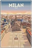 Leinwanddrucke Mailand Italien Skyline Vintage Reise Poster Wohnzimmer Wandkunst Bild...