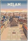 Leinwanddrucke Mailand Italien Skyline Vintage Reise Poster Wohnzimmer Wandkunst Bild...