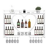 Weinregal zur Wandmontage mit Glashalter, Metall Aufbewahrungsregal für Weinflaschen mit...