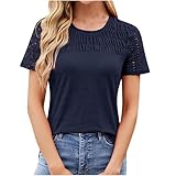 Damen Tshirt Casual Fashion, Neue Kurzarm T-Shirts Mit Rundhalsausschnitt Aus Spitze...