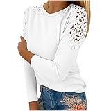 Bluse Damen Elegant Spitzenärmel Langarmshirt Sommer Einfarbig Tshirt Spitzennähte...