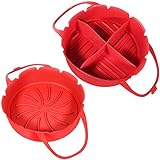 SPARES2GO Air Fryer Basket Liner Silikon Round Tray Pot Set (Rot)