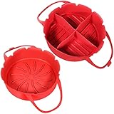SPARES2GO Air Fryer Basket Liner Silikon Round Tray Pot Set (Rot)