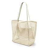 KALIDI Mesh Strandtasche Groß mit Reißverschluss Innentasche, Umhängetasche Damen...
