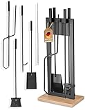 Kaminbesteck modern - Kamingarnitur schwarz mit Besen, Schaufel und Schürhaken...