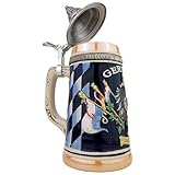 EVERSTYLE Bierkrug mit Deckel 0,6L – Handgefertigter Steinkrug mit Deutschland-Motiv –...