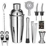 Sosayet Cocktail Shaker, 10-teiliges Edelstahl Cocktail Set mit Cocktail Zubehör- und...