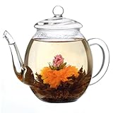 Creano Teekanne aus Glas mit Deckel für 500ml Tee aus Teeblumen, Teerosen und...