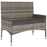 vidaXL Gartenbank 2-Sitzer mit Kissen Grau Poly Rattan