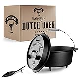 BUFFALO BBQ eingebrannter Dutch Oven - gusseiserner Feuertopf mit 7,5 L Fassungsvermögen...