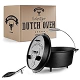 BUFFALO BBQ eingebrannter Dutch Oven - gusseiserner Feuertopf mit 7,5 L...