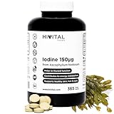 Natürliches Jod 150 mcg, 365 vegane Tabletten für 1 Jahr, Iode aus Algen Kelp BIO. Für...