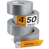 Hinrichs 4 Rollen Panzertape Silber – 50m x 50mm Starkes Gewebeband Silber - Duct Tape -...
