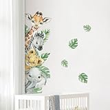 Tanlaby Dschungel Tier Wandtattoo Cartoon Tiere Wandsticker Giraffe Zebra Elefant Grüne...