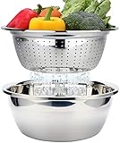 Edelstahl Seiher und Schüsselset Küchensieb Nudelsieb Reis Waschschüssel Salat-Sieb...