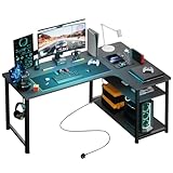COMHOMA Schreibtisch Gaming Tisch mit Regal, Eckschreibtisch mit USB-Ladeanschluss und...